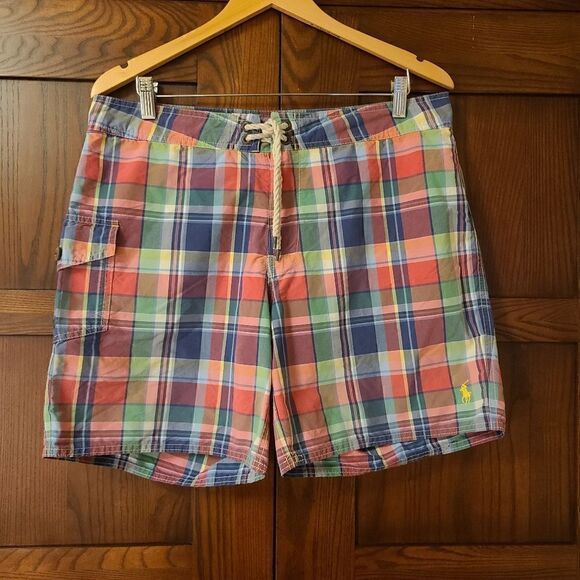 Polo Ralph Lauren Swim Trunks Madras Plaid Size 34 - Picture 1 of 9